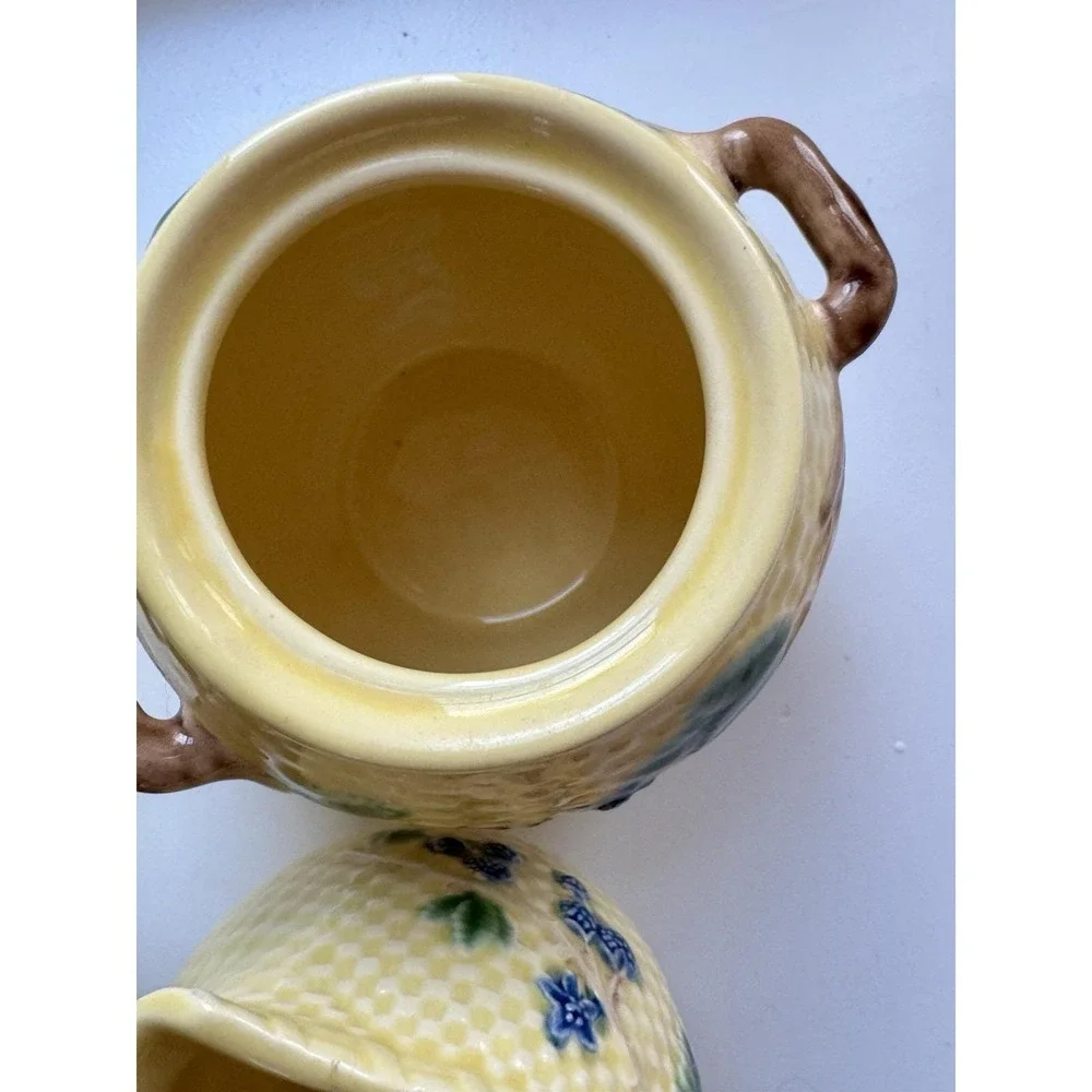 VINTAGE SIGNED TIFFANY MAJOLICA TEA SET PITCHER CREAMER SUGAR BOWL PORTUGAL